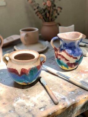 ☕ Vintage Drip Glaze Creamer & Sugar Bowl Set Cottagecore☕